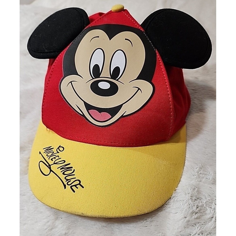 Disney Parks Mickey Mouse Youth Red Yellow Snapback Hat 3D Ears 54-57cm Kids Cap
